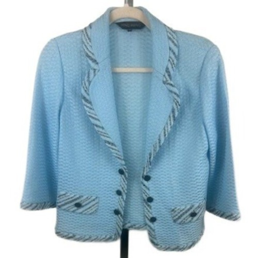 Chic Ming Wang Blue Textured Knit Open Front Blazer Jacket Size Petite Small‎ PS